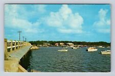 Falmouth MA-Massachusetts, Green Pond Bridge, Harbor Vintage c1963 Postcard picture