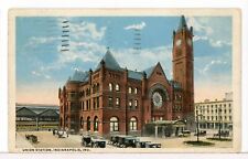 1921 - Union Station, Train, Front Approaches - Indianapolis, IN RR Postcard picture