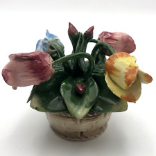 Vintage Nuova Capodimonte Flower Basket Tulip Rose Original Foil Label 4