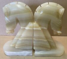 Vintage Mid Century Modern Onxy Horse Head Bookends Hand Carved  8”  Tall picture