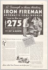 1932 Better Homes and Gardens Vintage Print Ad Iron Fireman Automatic Coal Buner picture