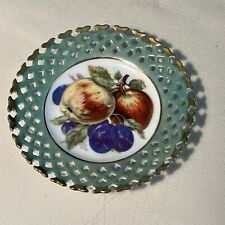 LM Royal Halsey Saucer Very Fine China Reticulated Gold TrIm Green Fruit picture