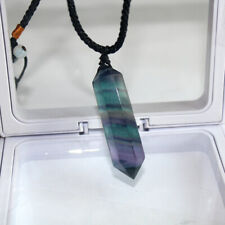 Natural Colorful Fluorite Quartz Crystal Pendant Necklace Chakra Healing Stone picture