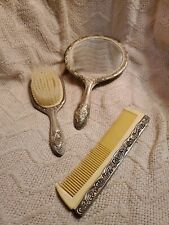 Vintage 3pc Silver Plate Set Comb, Brush, Mirror  picture
