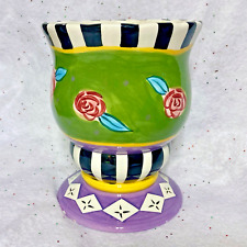 1997 CBK Ltd. LLC Floral Striped Vase Hand Painted Vintage picture