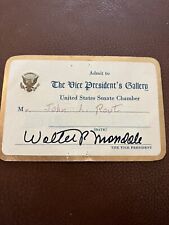 1980 vice president walter mondale signed senate pass and bonus picture