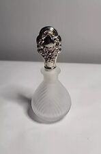 Vintage Hong Kong Pressed Glass Perfume Bottle Ornate Silver Plate Metal Dauber picture