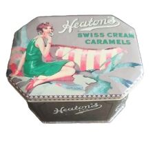 Vintage Heaton's Swiss Cream Caramels Tin Flapper Girl from London 5”x4”x3.5” picture