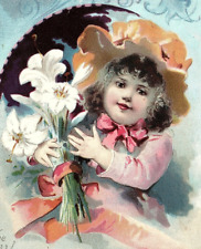 1894 Easter Greetings Lion Coffee Woolson Spice Co. Mocha Java Rio Girl Lillies picture