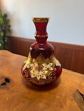 Vintage Bohemian Hand-Painted Floral Enamel Glass Vase picture