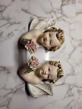LEFTON China Cherub Angels Heads, Vintage Floral Porcelain Wall Hanging KW 6417 picture