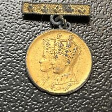 King George VI Queen Elizabeth 1939 Coronation Gold Tone Medal Badge picture