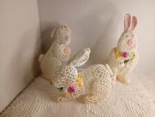 Vintage Starched Stiffened Crochet Bunny Rabbits Set Of 3  picture