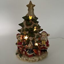 Vtg Opulence Lighted Christmas Tree Ceramic Santa Children Village Lit Stars 10” picture