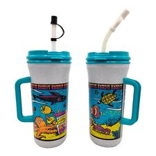 Set Of 2 - Vintage 90s Dunkin Donuts 32oz Insulated Travel Tumbler Mugs + Straws picture