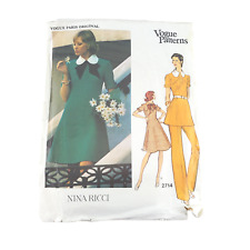2714 Vintage Vogue Paris Nina Ricci Designer Dress Pantsuit Peter Pan 16 38 bust picture