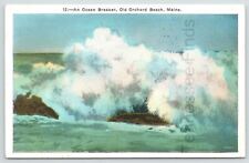 1935 Postmarked Postcard Of Ocean Breaker, Old Orchard Maine Vintage w/ Stamp picture