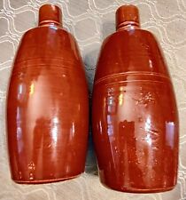 Vintage Heavy Rustic Stoneware Ginger Beer Brown Glazed Bottles picture