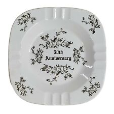 Ashtray 50th Anniversary Pearl China Hand Decorated 22 KT Gold 7” Square 12 Slot picture