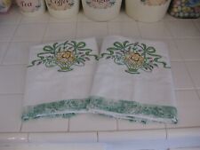 Beautiful Vintage Pair Of Embroidered Pillowcases With Floral Baskets picture