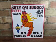 VINTAGE 1962 SUZY Q'S SUNOCO PORCELAIN GAS STATION PUMP GASOLINE SIGN 12