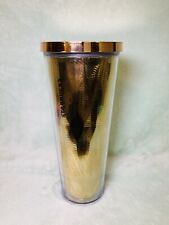 Starbucks - 2014 Gold Faceted Cold 24 oz Venti Tumbler Travel Cup W/Gold Lid picture