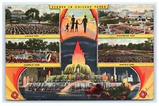 Postcard Scenes in Chicago, IL Parks - Lincoln Humboldt Garfield 1949 linen B11 picture