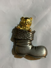 Cat in Boot Pin Brooch Gold Tone and Pewter Pin J30 picture