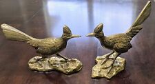 Two Large Brass  Roadrunner Figurines Fine Detail Shows Both Standing & Running  picture