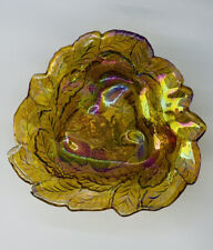 Antique Indiana Marigold Carnival Grape Leaf Shape Glass Scalloped Bowl Dish 7