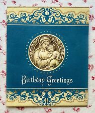Vintage 1950s UNUSED Birthday Mary & Baby Jesus Beautiful Embossed Greeting Card picture