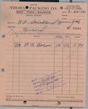 1950 Thomas Packing Co. Griffin GA Beef-Pork-Sausage Invoice for Bacon 140 picture