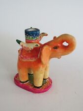 Vintage Mexican Folk Art Hand Painted Pottery Tree of Life Elephant Candleholder picture