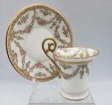 T&V Limoges France Porcelain Cup & Saucer c.1907-19 Rose Swag Gold Trim Antique picture
