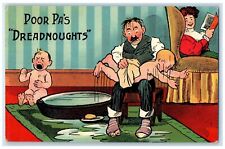 c1910's Poor Pa's Dreadnoughts Bathing Crying Kids Comic Humor Antique Postcard picture
