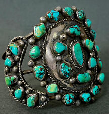INCREDIBLE 100 YEAR OLD Navajo Sterling Silver Turquoise Cluster Cuff Bracelet picture