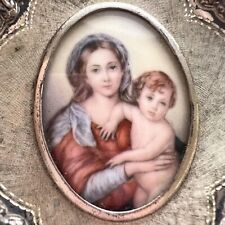 Huge Vintage Gilt Silver 925 Medallion Pendant Amulet Virgin Mary Marked Italy  picture