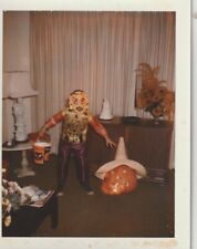 VINTAGE PHOTO/POLAROID: KID IN SCARY MONSTER HALLOWEEN COSTUME, J.O.L. IN HAT picture