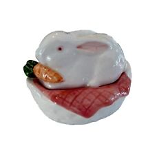 Knobler Japan Salt & Pepper Shakers White Bunny Rabbit With Pink Basket Bed VTG picture