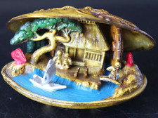Vintage Celluloid Clam Shell Water Wheel Diorama Made in Japan Dragon on Lid picture
