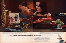 1965 TWA Airlines TWO PAGE Print Ad Richard And Liz Taylor Luxury Lobster Dinner picture
