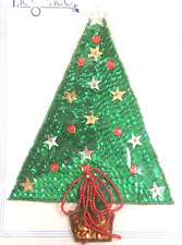VTG ELEGANCE APPLIQUE CHRISTMAS TREE WITH BOW SEQUIN GREEN RED  LARGE 7 X 5” picture