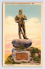 c1934 Linen Postcard Rutland VT Vermont Green Mountain Boys Statue Monument picture