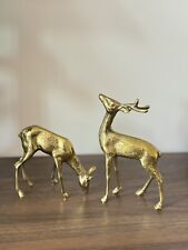 Pair of Two Vintage Solid Brass Deer Set Buck & Doe picture