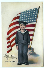 United States Marine Boy American Flag Patriotic Postcard picture