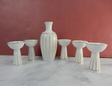 Vintage Fine Seyei China Sake Set- White with Gold Rim Decanter and 5 Cups picture