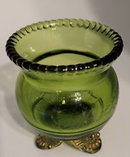 Antique EAPG US Glass 1898 Green Colorado Lacy Medallion Footed Toothpick Holder picture