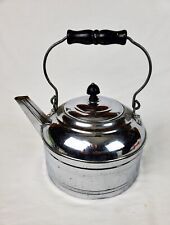Vintage Large Revere Ware Kettle Solid Copper Chrome Plated W Wood Handle picture
