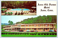 Postcard Avon Old Farms Motel Conn. Mid Century Cars Cadillac Lincoln 50's A10 picture