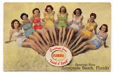 Aug 1950 Postcard Pretty Girls Retro Bathing Suits Sunnyside Beach Florida picture